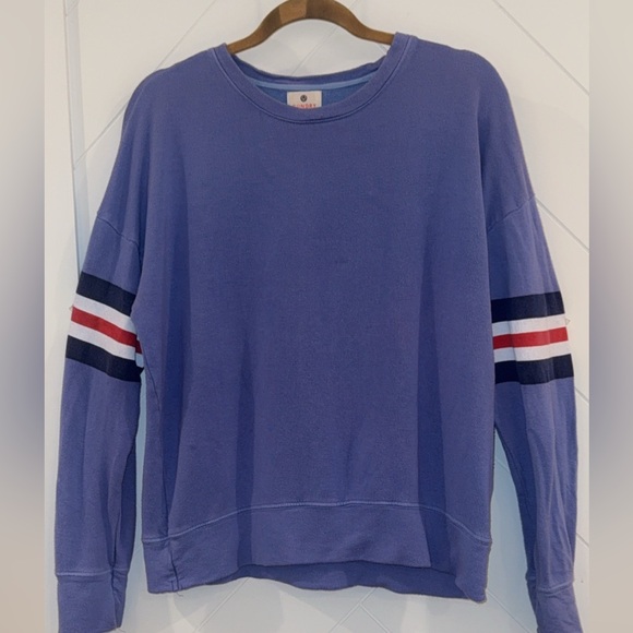 Revolve SUNDRY Arm 3 color Stripe sweatshirt crewneck Iris Red white size 2 - Picture 4 of 13